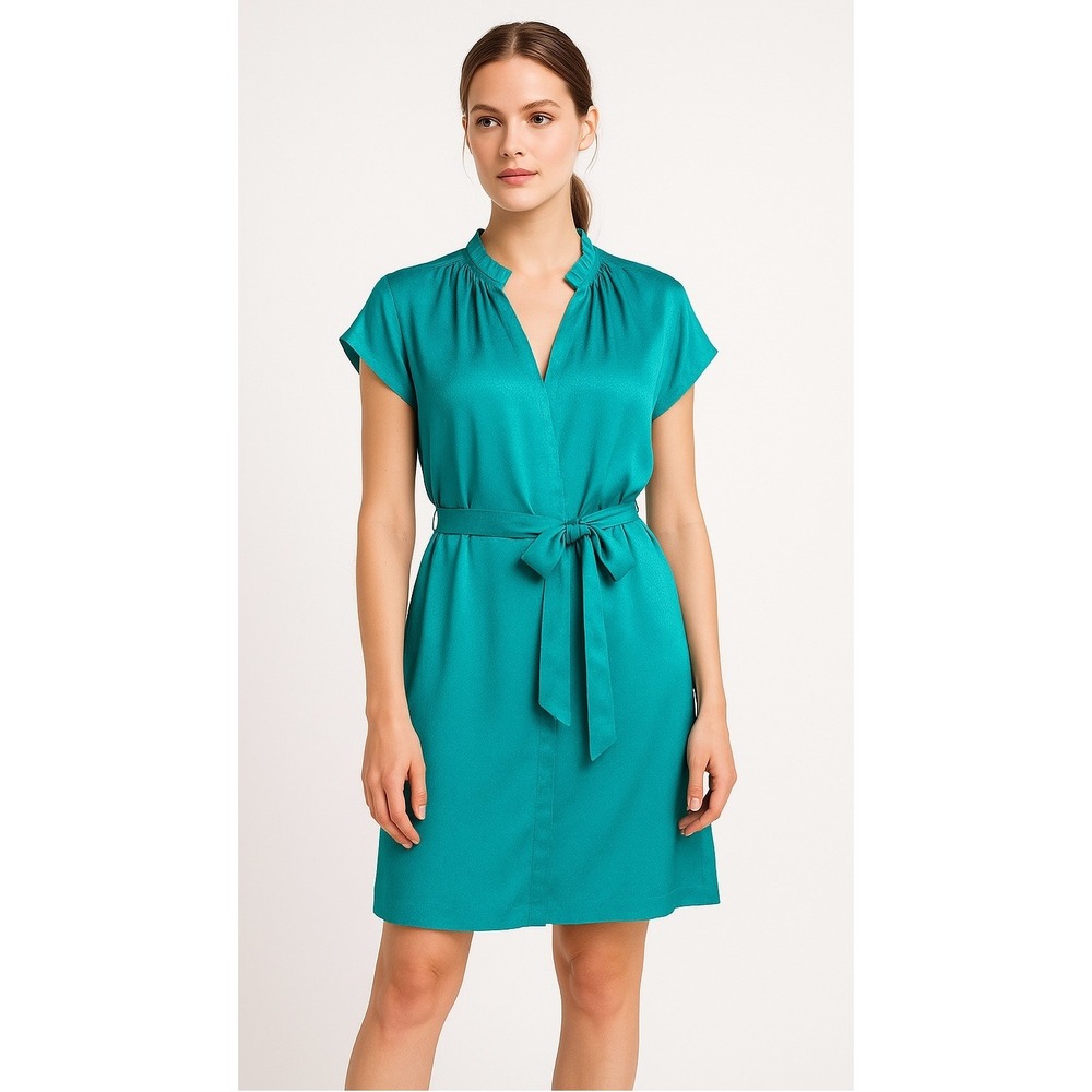 Current Air‎ Dress Women Medium Teal Silky Belted V Neck Short Sleeve Mini Party
